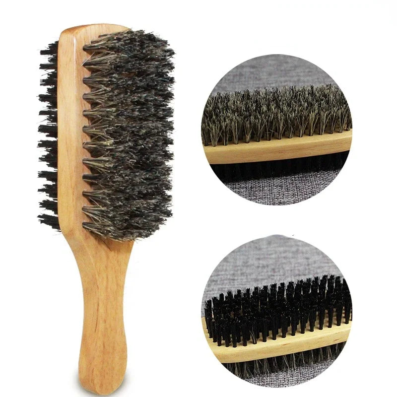 Brosse à cheveux en poils de sanglier pour hommes, brosse ondulée en bois naturel pour hommes, brosse à cheveux coiffante pour cheveux courts, longs, épais, bouclés et ondulés