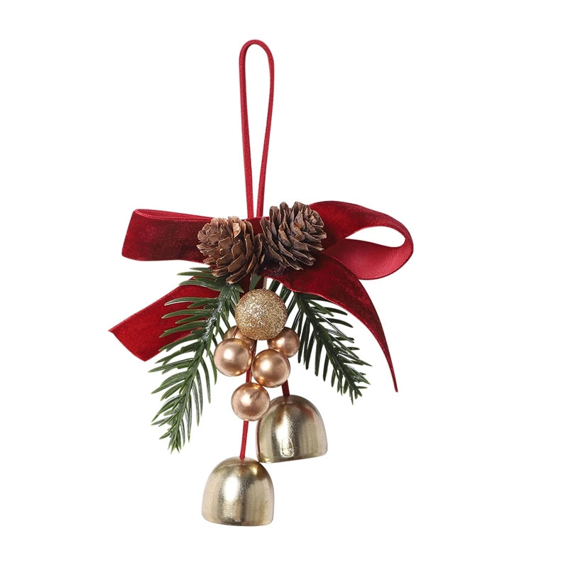 Nœuds de noël en velours avec cloches, 1 pièce, pomme de pin, ornements suspendus pour arbre de Noël