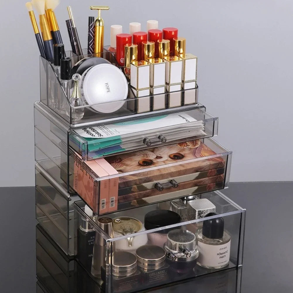 Desktop Makeup Storage Box Multi-layer Drawer Lipstick Organizer Multi-functional Storage Transparent Black Makeup Organizer
