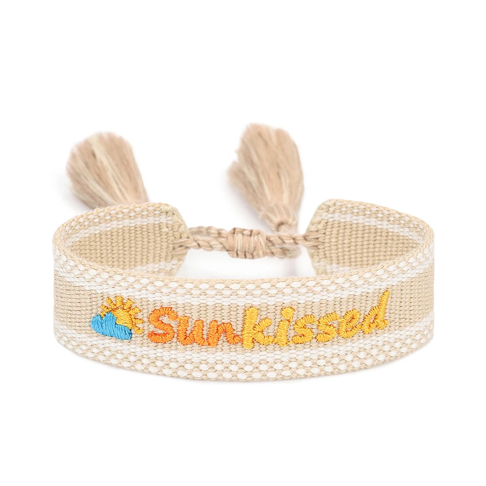 Bracelets d'été tissés avec motif de chia, plage, soleil, sable, PCT