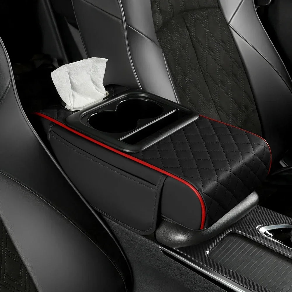 Boîte d'accoudoir de voiture 7.5cm, coussin de hauteur épais, coussin de repose-bras avec porte-gobelet en tissu de poche, Support de coude en coton à mémoire de forme, coussin de hauteur