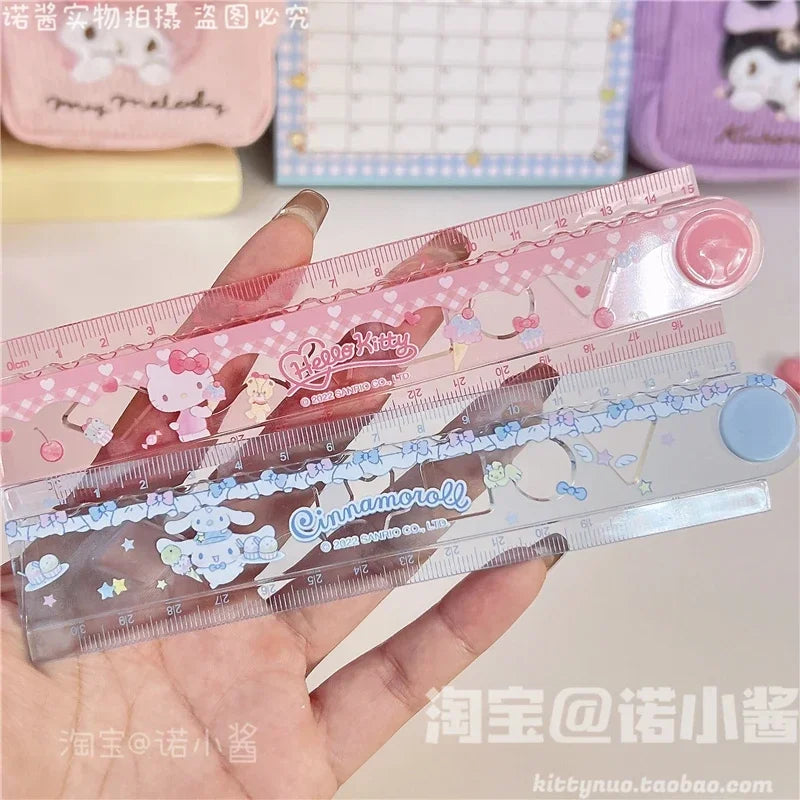 Kawaii Hello Kitty ma mélodie Kuromi 30Cm dessin animé échelle en plastique étudiant papeterie Anime Sanrio fille coeur mignon règle rétractable