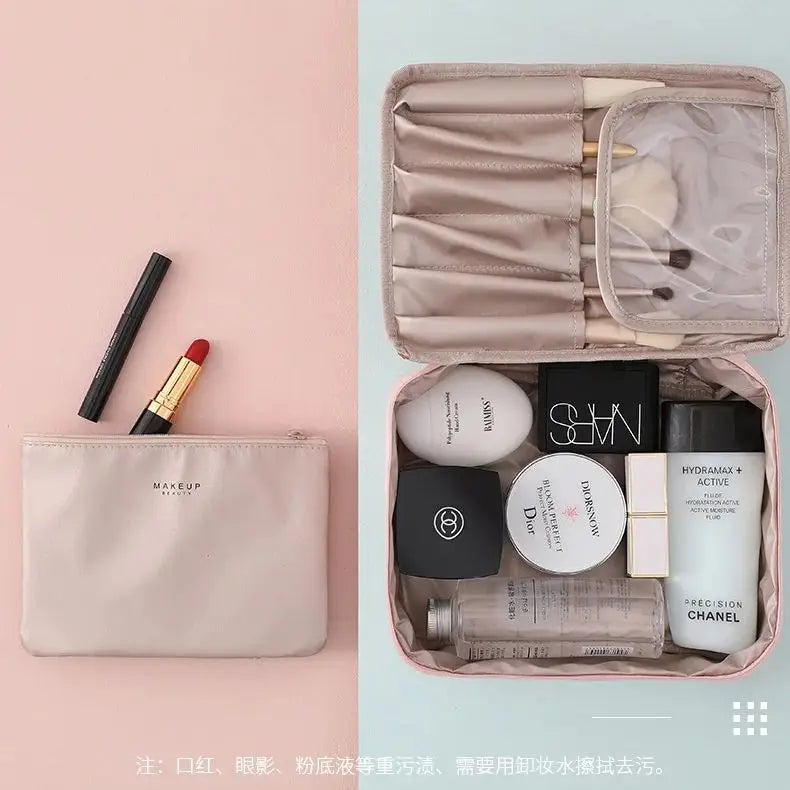 Trousse de maquillage de voyage résistante à l'eau, trousse cosmétique de toilette, boîte de maquillage portable de grande capacité, soins de la peau, évaluation de stockage