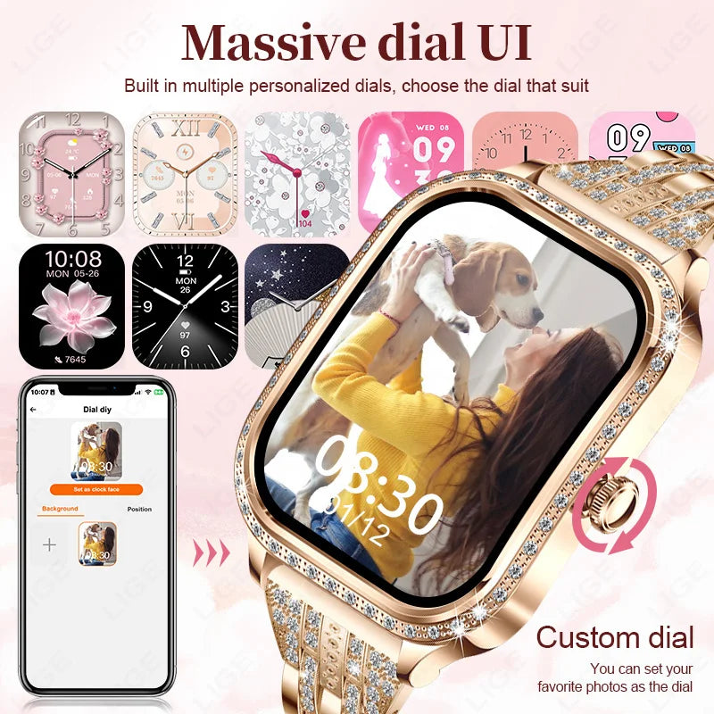 LIGE Montres intelligentes pour femmes étanche Bluetooth appel Fitness Tracker Smartwatch Mujer montre numérique pour femme moniteur de fréquence cardiaque fréquence cardiaque/moniteur de sommeil/podomètre/calories
