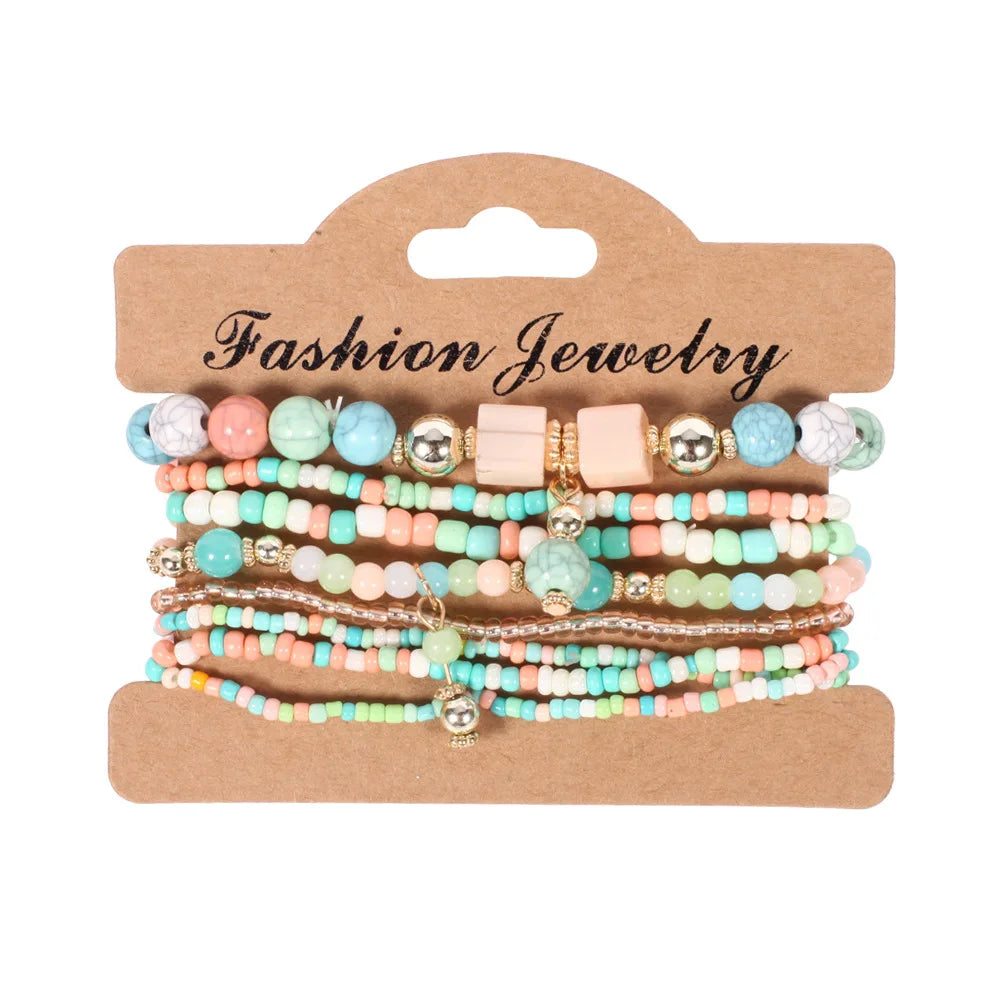 Ensemble de bracelets bohème en perles faites à la main pour femmes, chaîne de perles colorées d'été, accessoires de bijoux Boho pour hommes