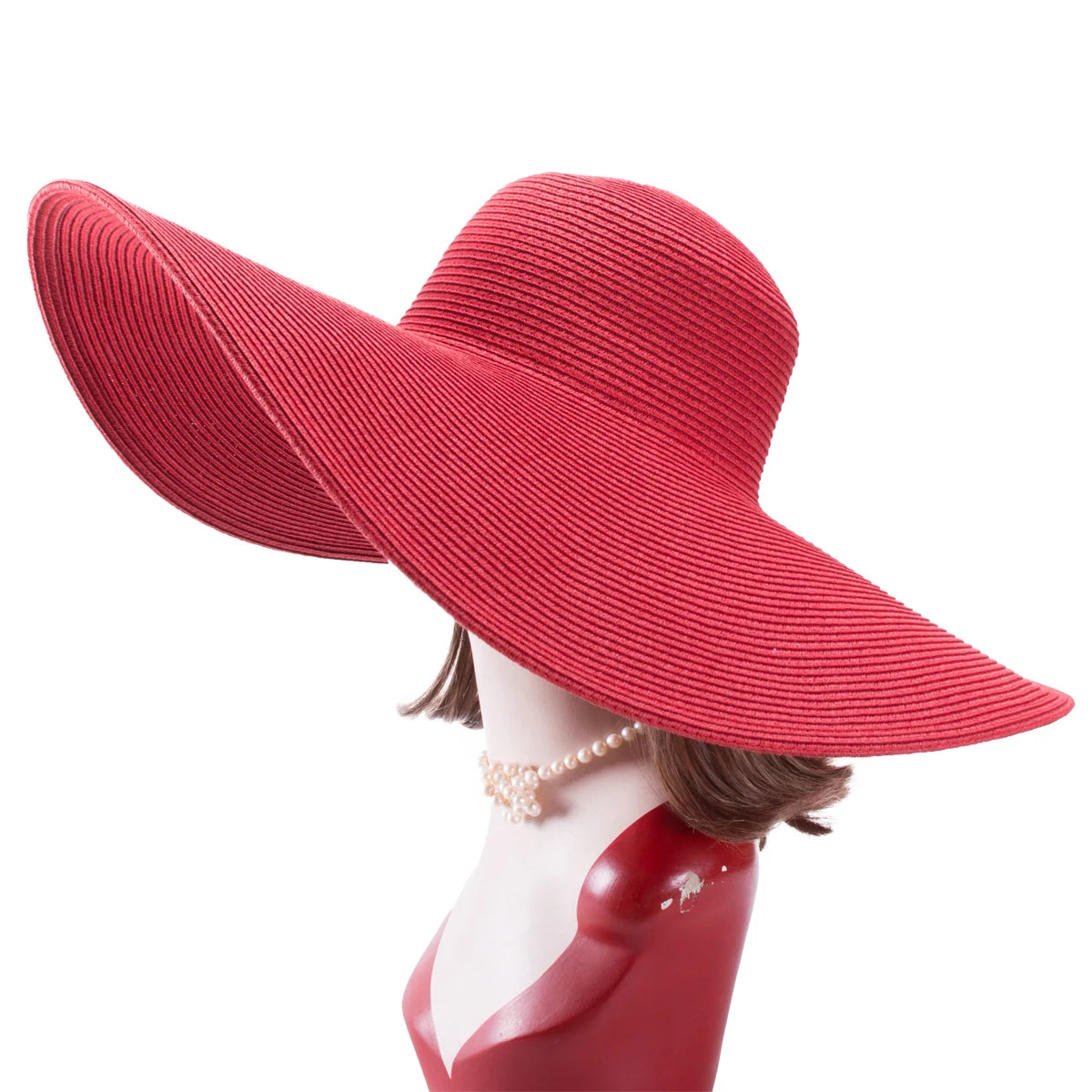 Lawliet-Chapeau de paille pliable à large bord pour femme, accessoire de plage, de mariage, de fête, 7.1, 18cm, A330