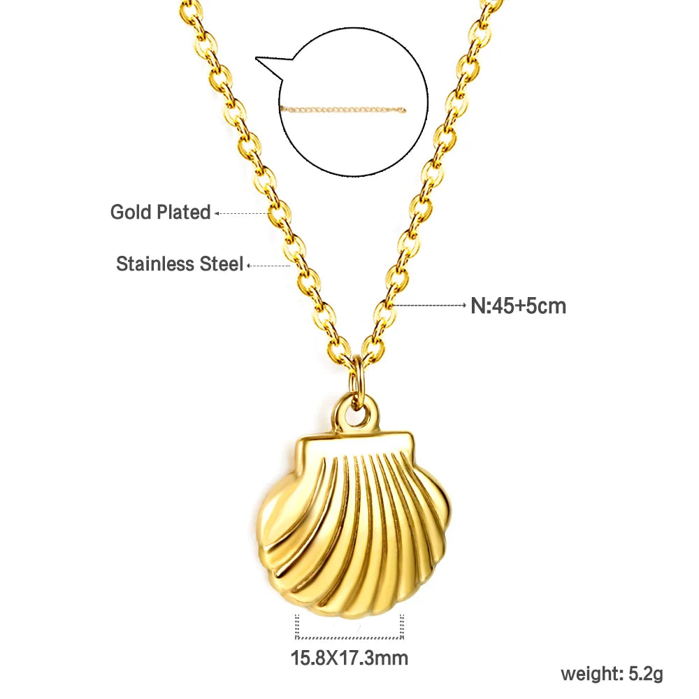 LUXUKISSKIDS Vintage coquille forme pendentif colliers filles/femmes bijoux en acier mode Couple chaîne collier ras du cou