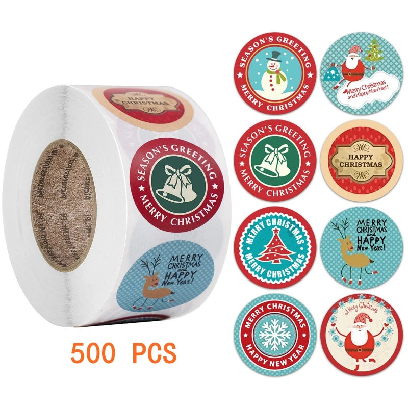 Autocollants de Noël bonhomme de neige animaux mignons, étiquettes décoratives d'arbres, emballage de boîte-cadeau, 500 pièces