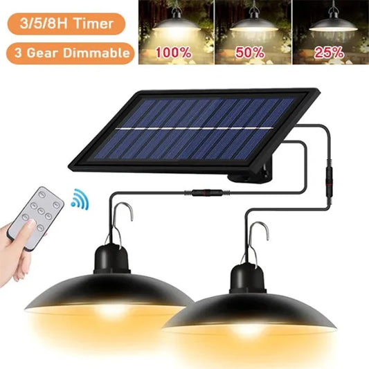 Lampe LED suspendue solaire d'extérieur, étanche, lustre à Double tête, décorations avec télécommande pour hangar intérieur, salle de grange