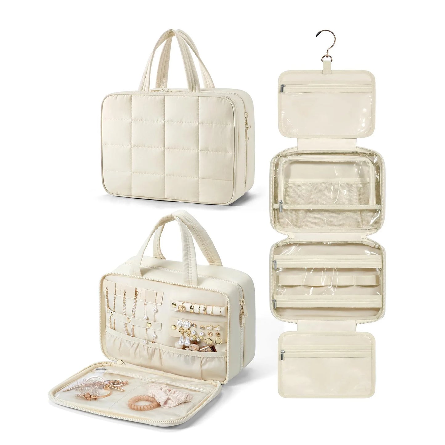 Trousse de maquillage de voyage, organisateur de produits de toilette pour femmes, crochet de salle de bain, pochette de lavage, sac de rangement de maquillage