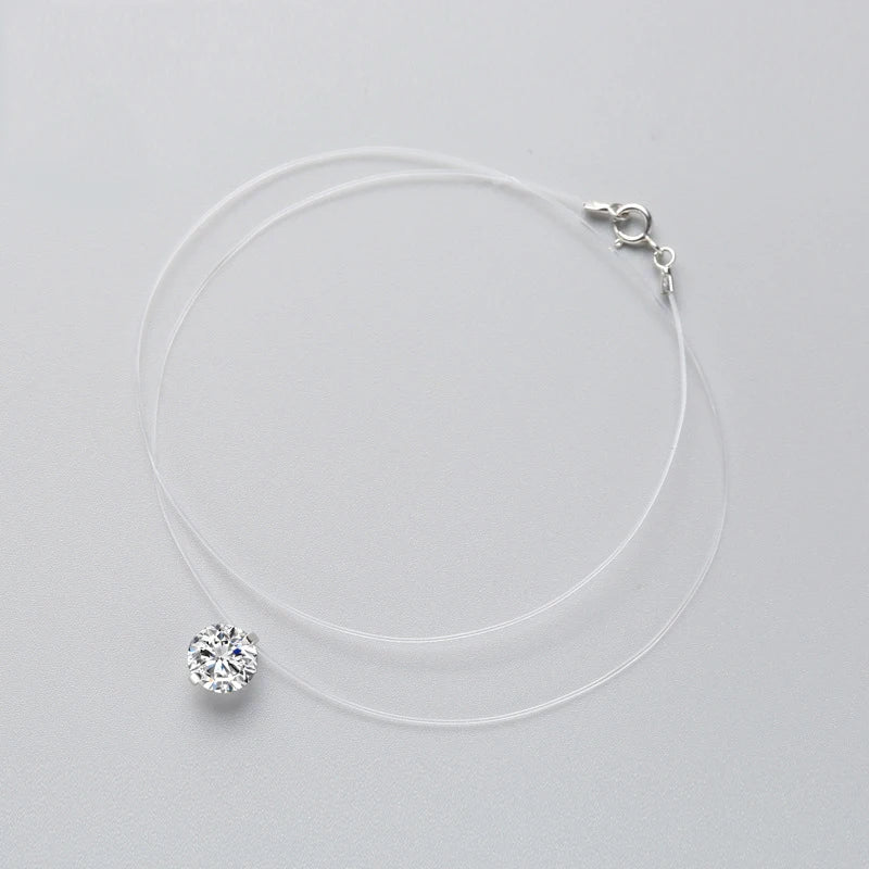 INZATT 925 argent Sterling Zircon cristal perle pendentif collier ras du cou ligne de pêche transparente 2020 bijoux fins pour les femmes