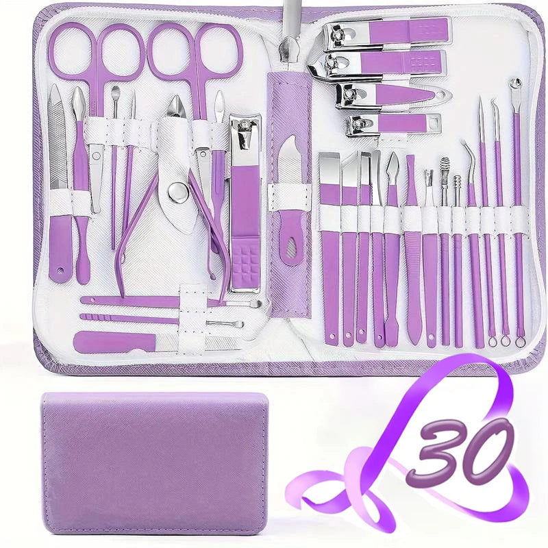 Ensemble d'outils de manucure coupe-ongles 30 pièces, avec étui de voyage Portable, pinces à cuticules et Kit de coupe, coupe-ongles professionnel