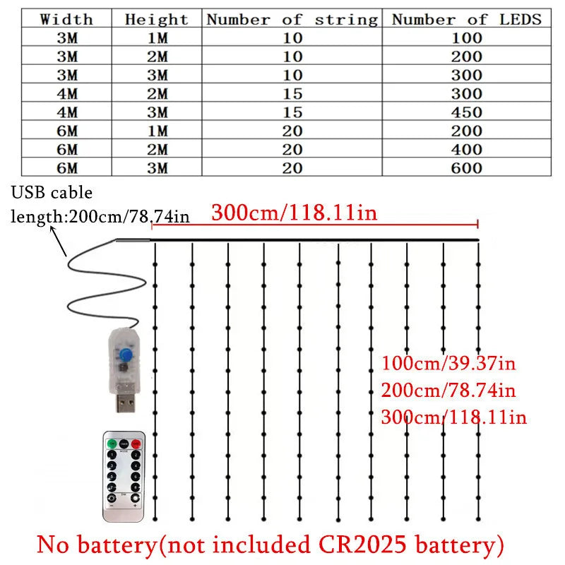 Guirxiété lumineuse LED USB pour décoration de Noël, extérieur, nickel é, chambre à coucher, vacances, mariage, rideau, 8 modes, 3m, 4m, 6m