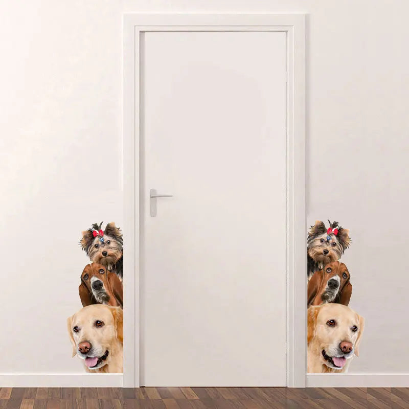 Autocollant Mural 3D en Vinyle représentant Chiens et Chats, Décoration de Maison pour Chambre d'Enfants, Porte, Fenêtre, Réfrigérateur, Garde Robe, Dessin Animé Artistique d'Animaux