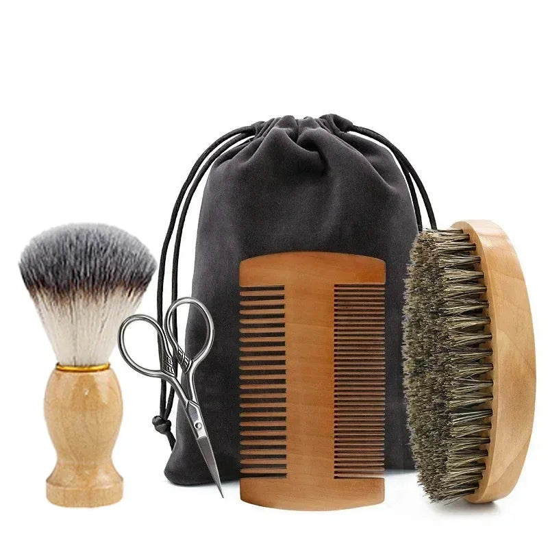 Ensemble de pinceaux de rasage pour hommes, poils de sanglier portables, brosse à barbe naturelle pour le nettoyage du visage, outil de coiffure