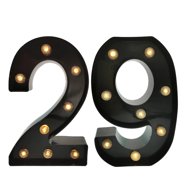 2 pièces 18 21st 30th 40th 50th 60th noir numéro LED chaîne veilleuse lampe joyeux adulte anniversaire fête décoration