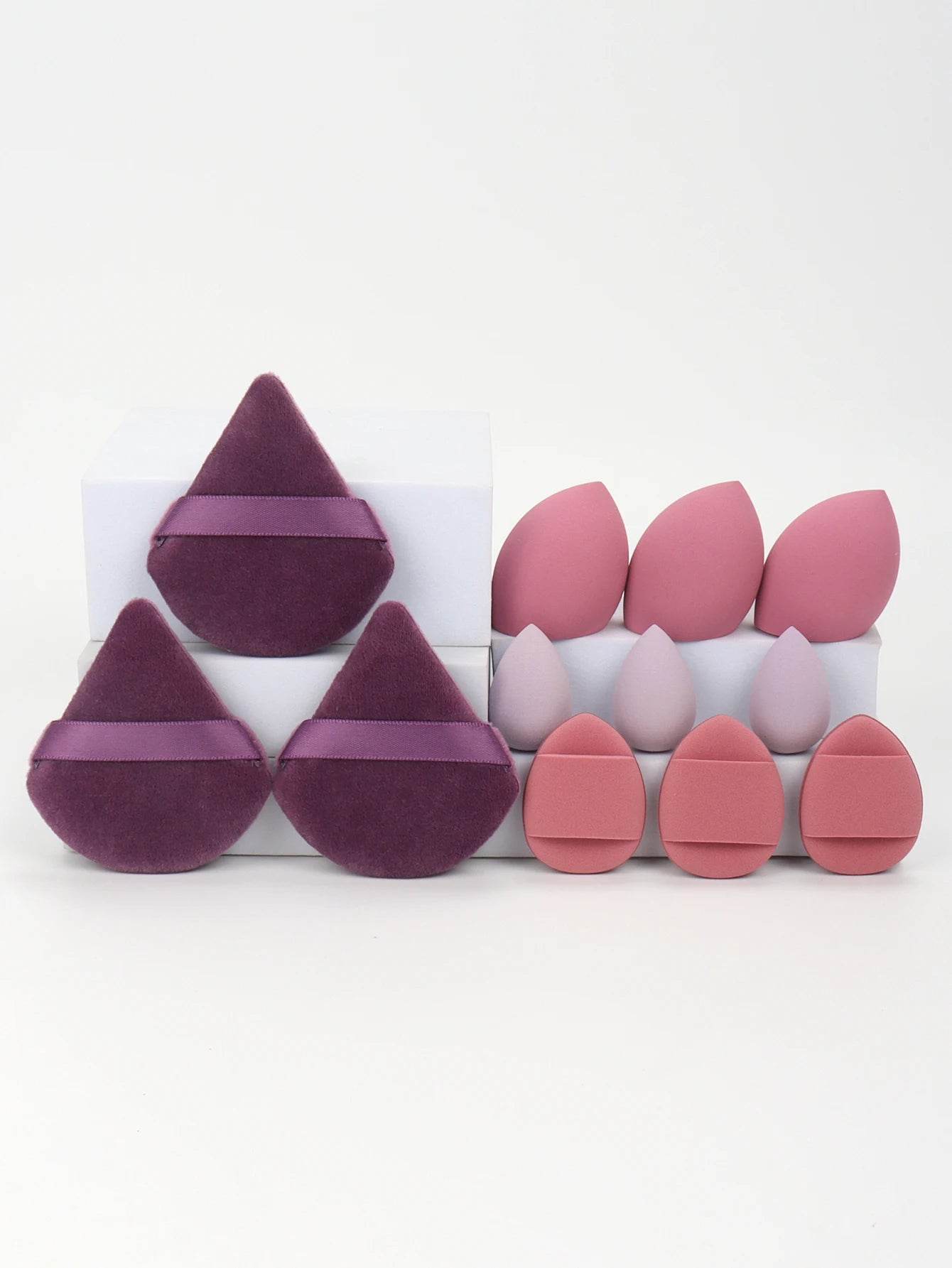 Ensemble d'éponges de maquillage polyvalentes, faites de 3 bouffées de poudre adt, 3 mini bouffées de coussin d'air, 3 œufs de beauté et 3 mini beauté, 12 pièces
