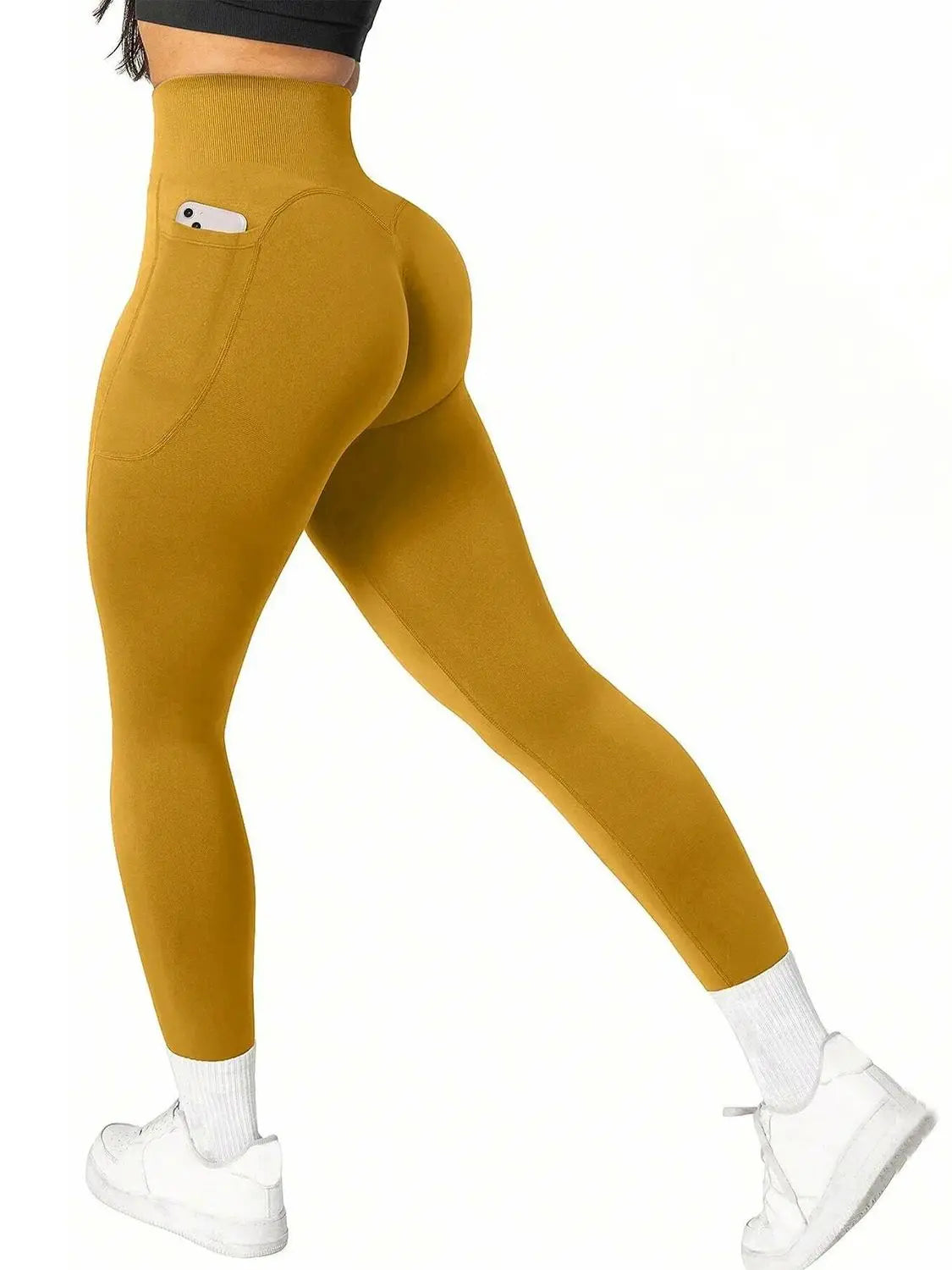Pantalon de Yoga taille haute sans couture, Leggings de gymnastique sculptant les fesses avec poches latérales, collants d'entraînement Sexy pour femmes