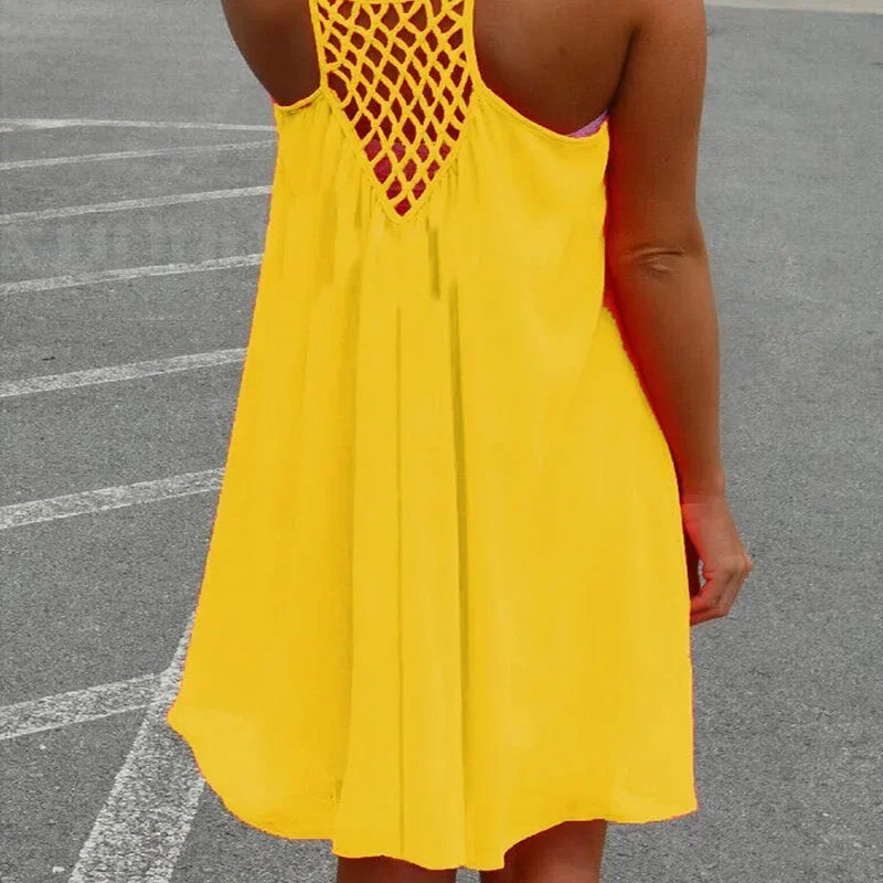 Robe de plage ample et décontractée pour femmes, Mini, sans manches, bretelles Spaghetti, ajouré, vêtements pour filles, moulante, été