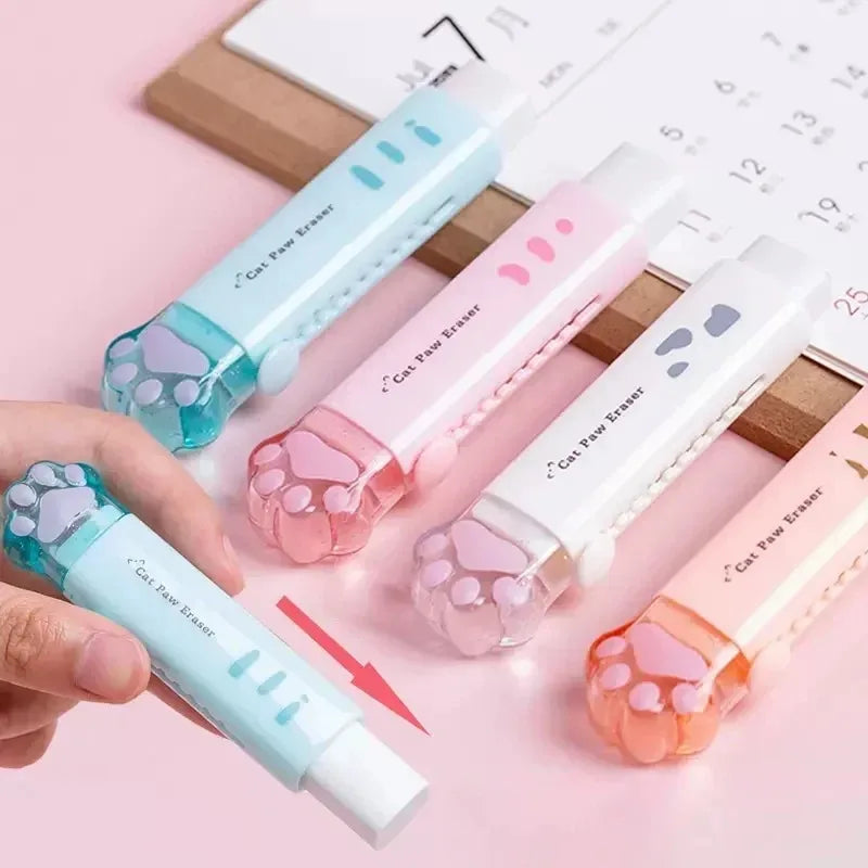 Gomme avec design push-pull rétractable, forme créative de griffe de chat de dessin animé, papeterie spécifique aux étudiants, gomme portable