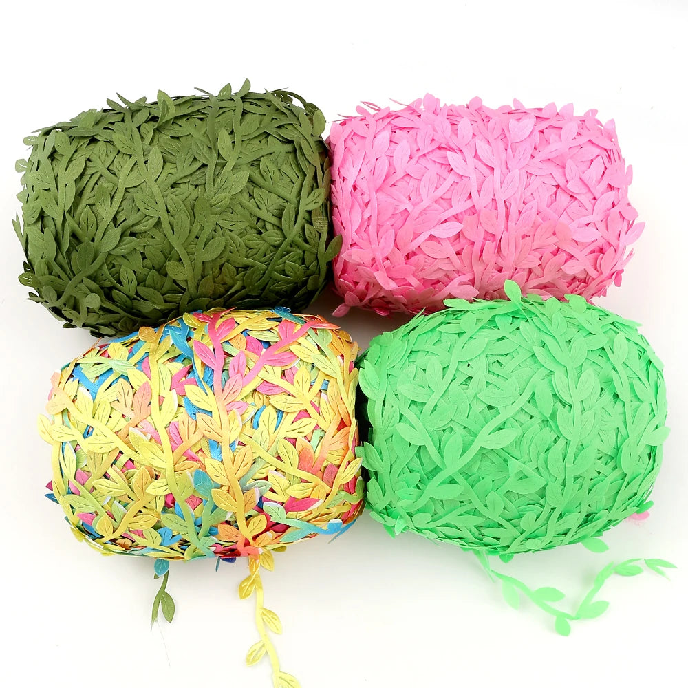 Feuilles artificielles en soie, 5 mètres, vertes et dorées, pour décoration de boîte de mariage, feuillage, scrapbooking, couronne artisanale