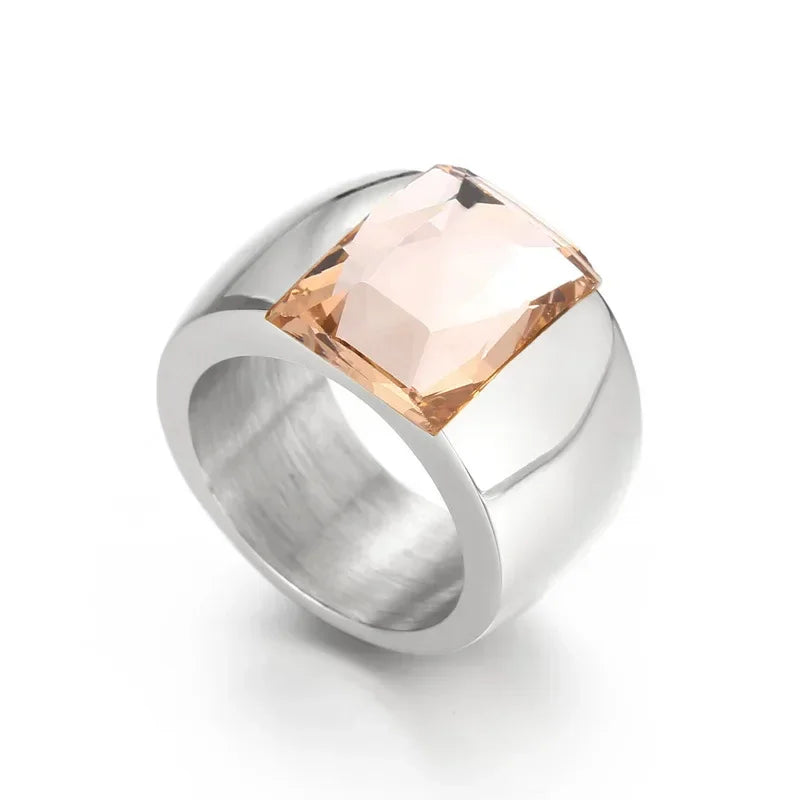 Bague en acier inoxydable pour femmes, cristal autrichien de qualité, pierre bleue, verte, rouge, titane, couleur or, bague de mariage