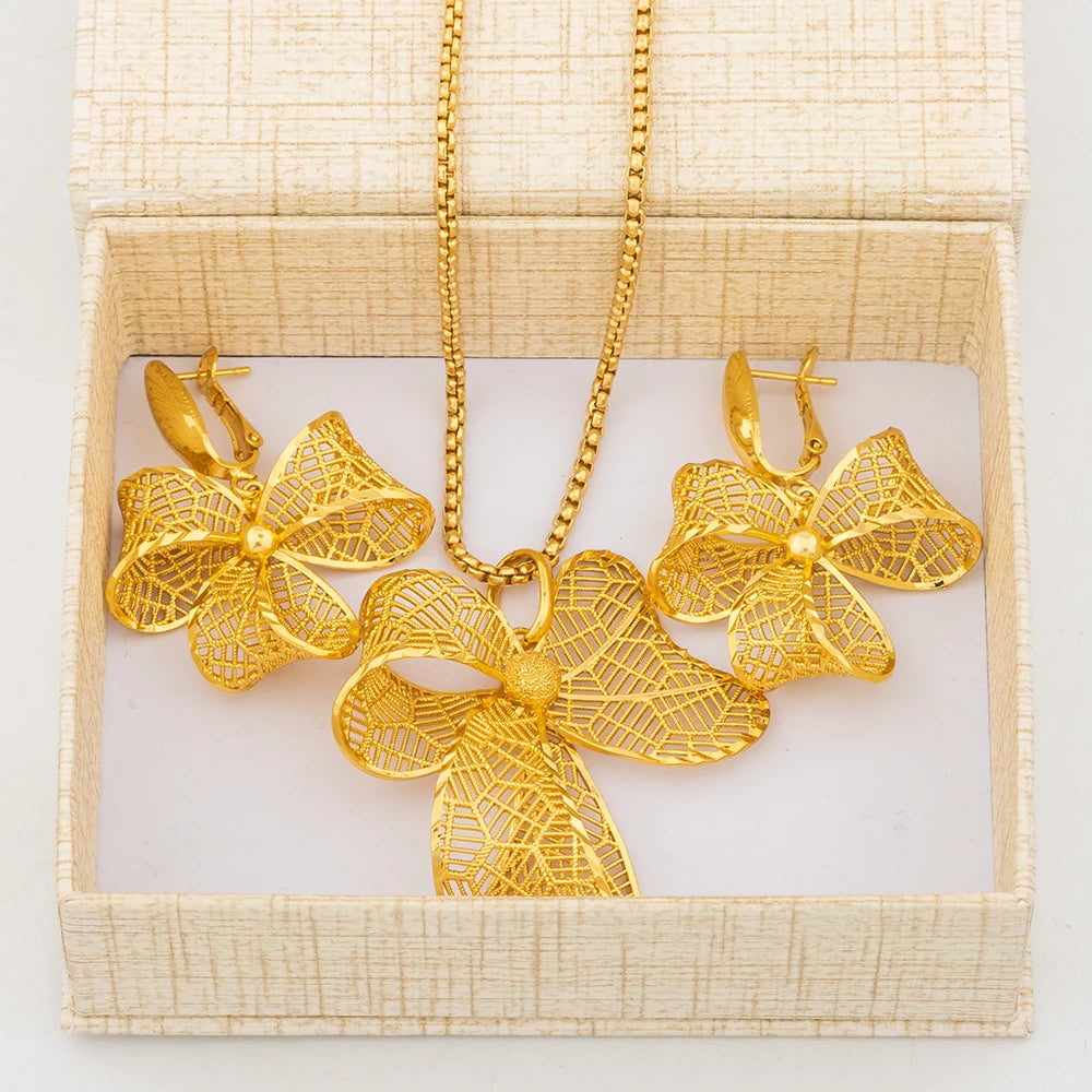 Ensemble de bijoux pour femmes,  pendentif nœud, collier de luxe, boucles d'oreilles