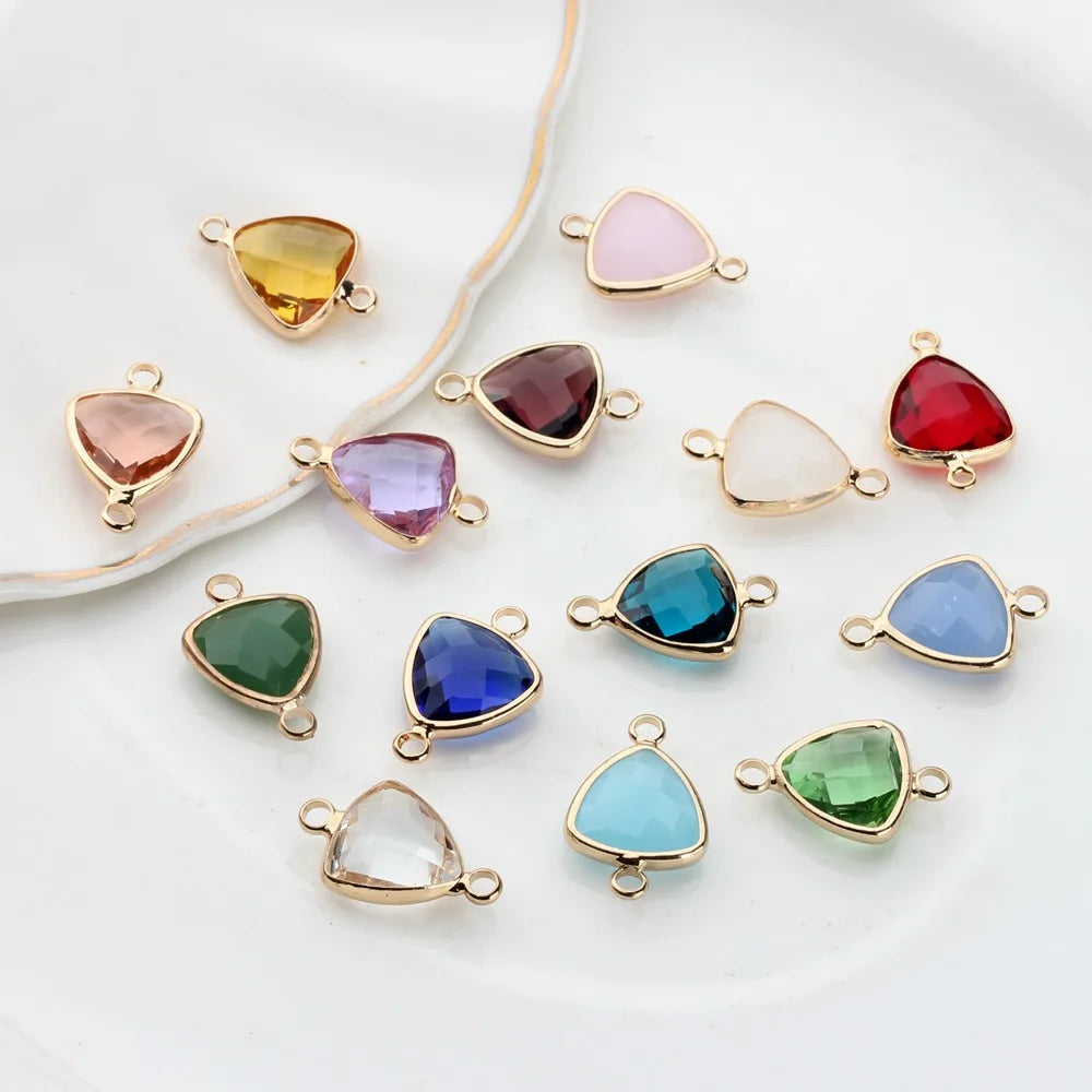 Breloques en verre de cristal, connecteurs à Double trou en cuivre, pendentif en pierre de naissance en verre, 12 pièces/lot, 12x19mm, pour accessoires de bijouterie à faire soi-même