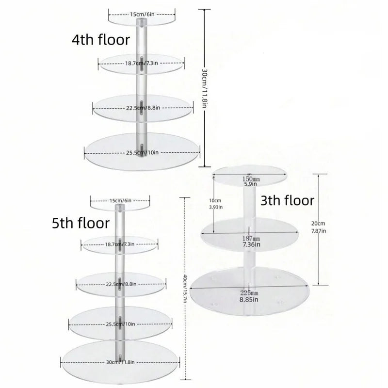 Support à cupcakes rond en acrylique à 3/4/5 niveaux