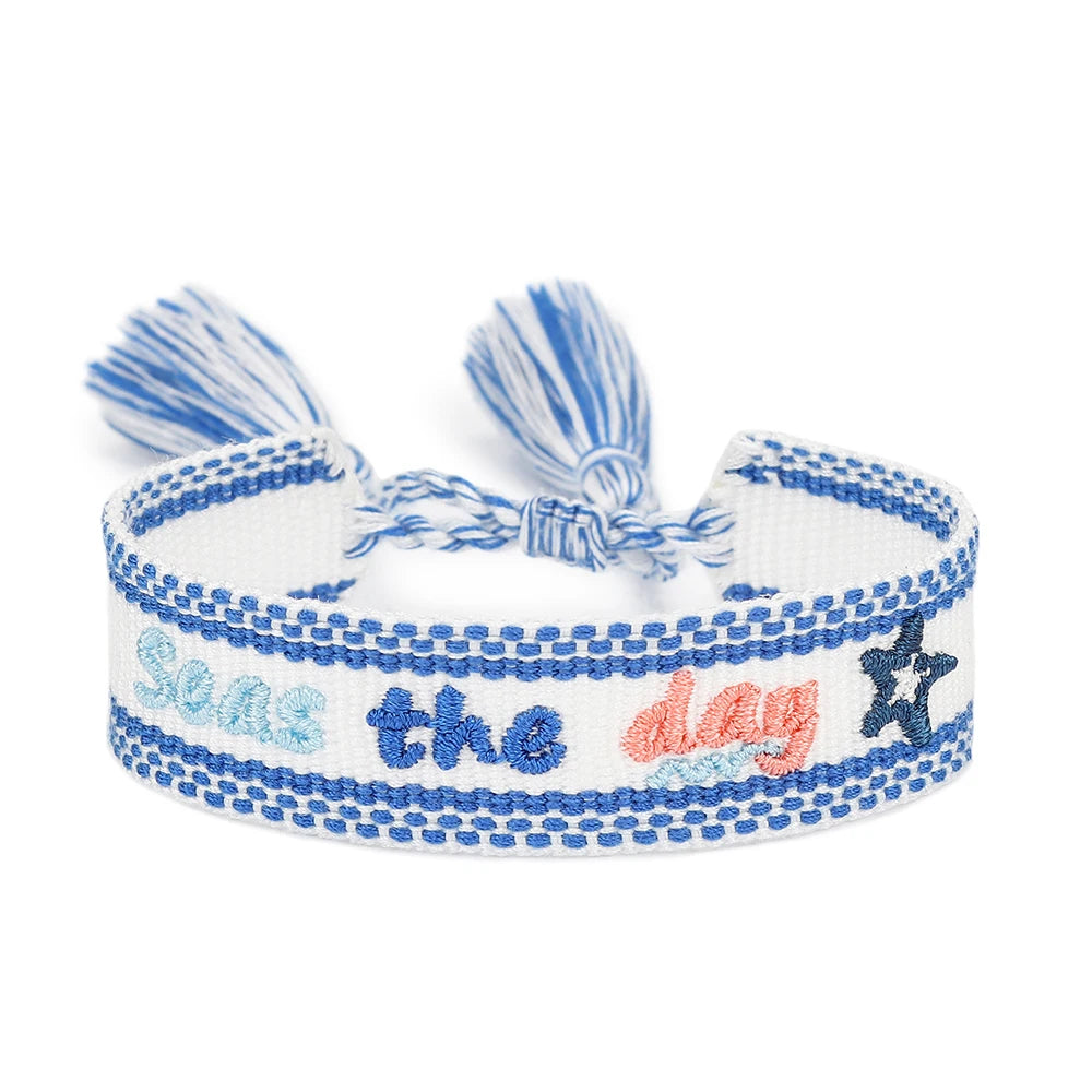 Bracelets d'été tissés avec motif de chia, plage, soleil, sable, PCT