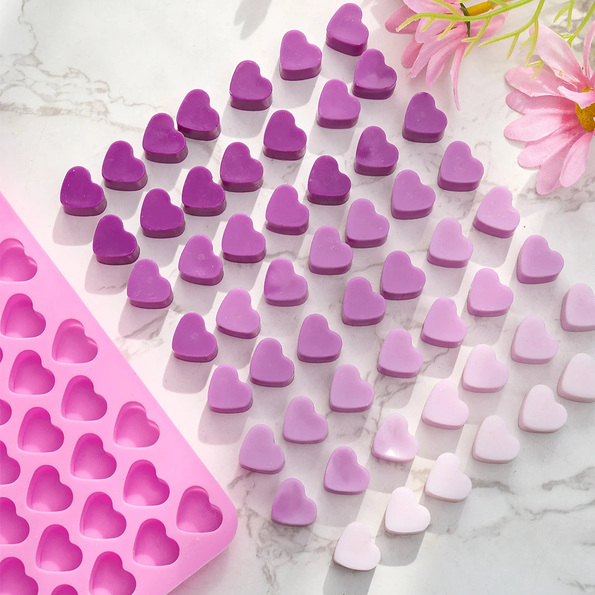 Moule à bougie en Silicone en forme de cœur, 55 compartiments, Kit de fabrication de bougies pour la saint-valentin, gâteau d'amour, moule de cuisson au chocolat, cadeaux de fête