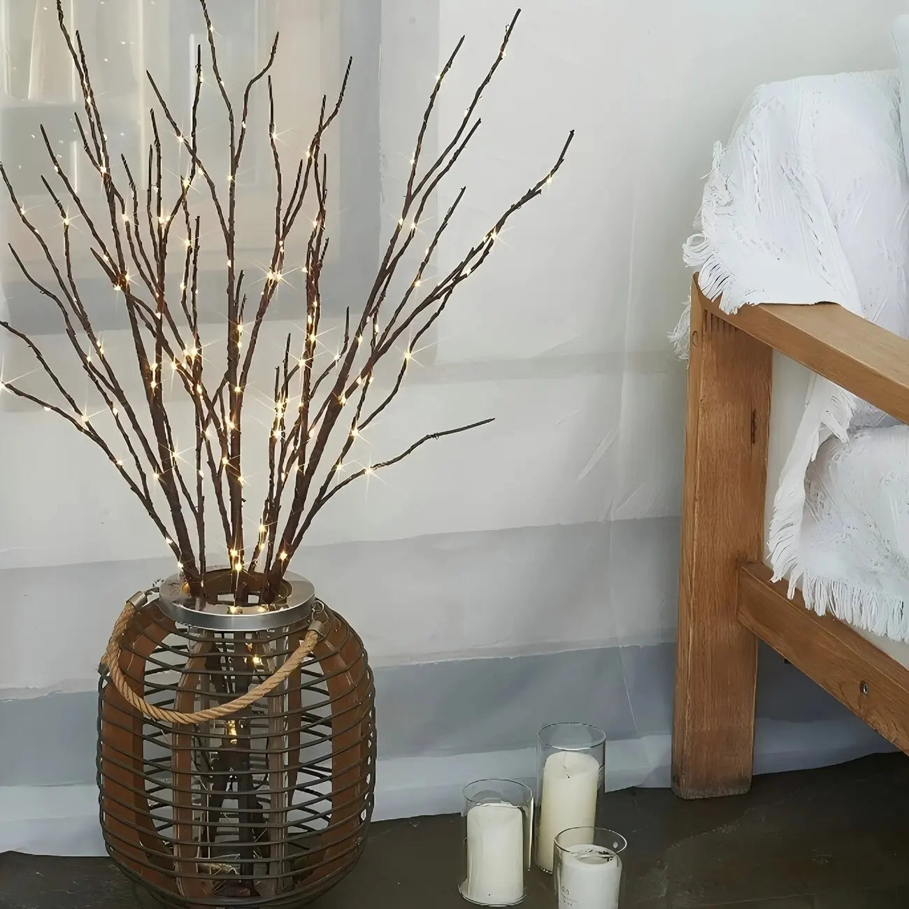 Branches artificielles marron à 50led, 1 pièce, 74cm/29,13 pouces, lumière de décoration intérieure alimentée par batterie pour la maison