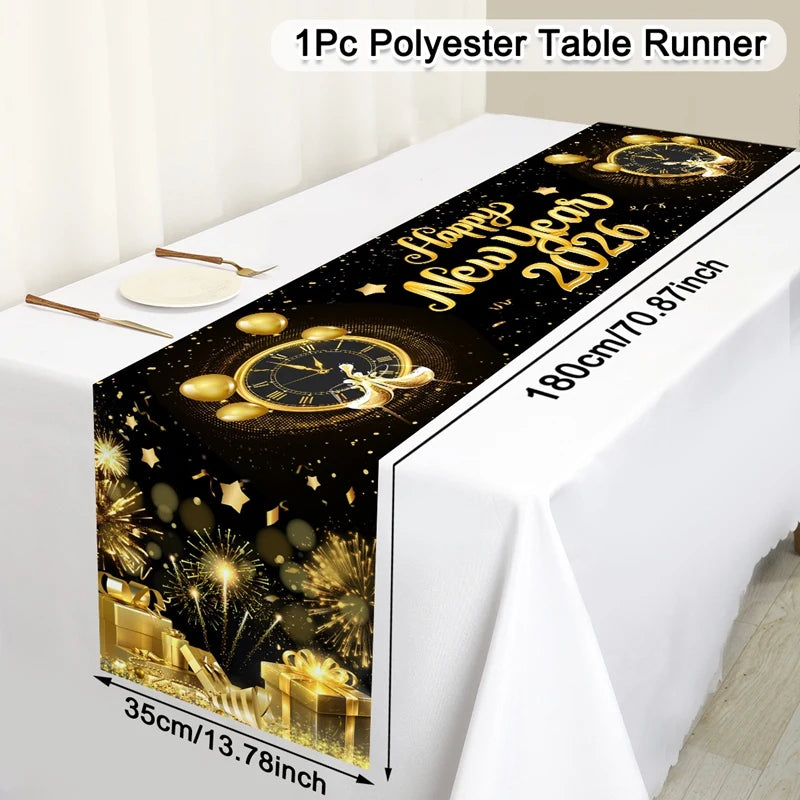 Chemin de Table bonne année 2026, feux d'artifice, Champagne, couverture de Table en Polyester pour fête du nouvel an, décorations de Table à manger