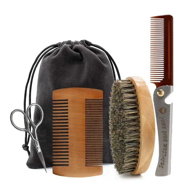 Ensemble de pinceaux de rasage pour hommes, poils de sanglier portables, brosse à barbe naturelle pour le nettoyage du visage, outil de coiffure