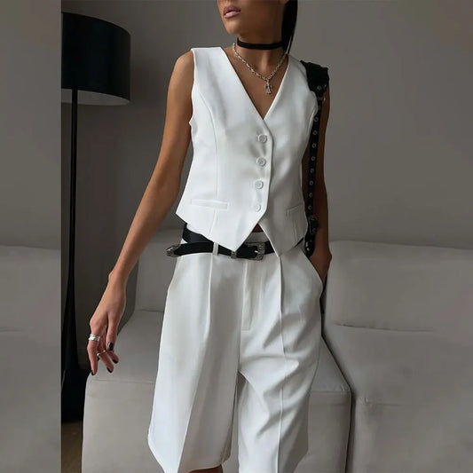 Ensemble deux pièces pour femmes, Slim, court, col en V, gilet sans manches, hauts Y2k, taille haute, ensembles assortis, Short élégant, Streetwear, été