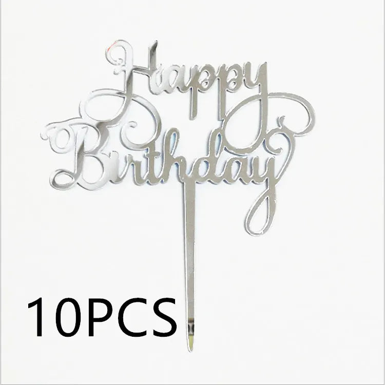 Décoration de gâteau joyeux anniversaire en or Rose, 10 pièces, argent noir, Design Simple, décoration de gâteau en acrylique, décoration de Dessert pour fête prénatale