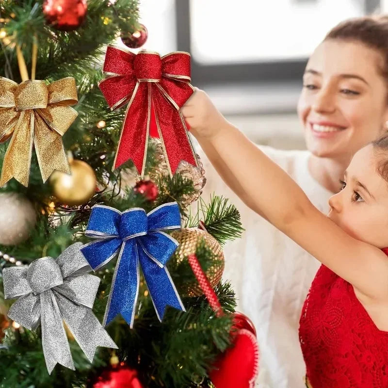 Ornements d'arc de noël, arbre de noël à paillettes, artisanat, guirlande de couronne de noël, ruban décoratif, nœuds brillants, décoration de noël