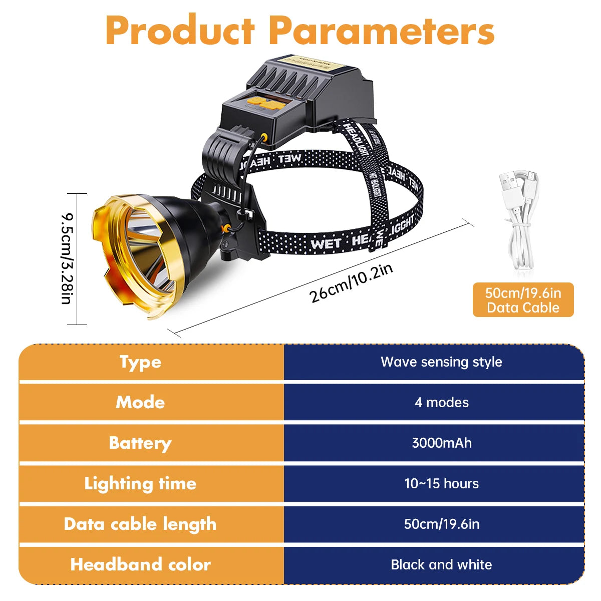 Lampe de poche LED aste super lumineuse, lampe frontale portable, extérieur, chasse, camping de pêche