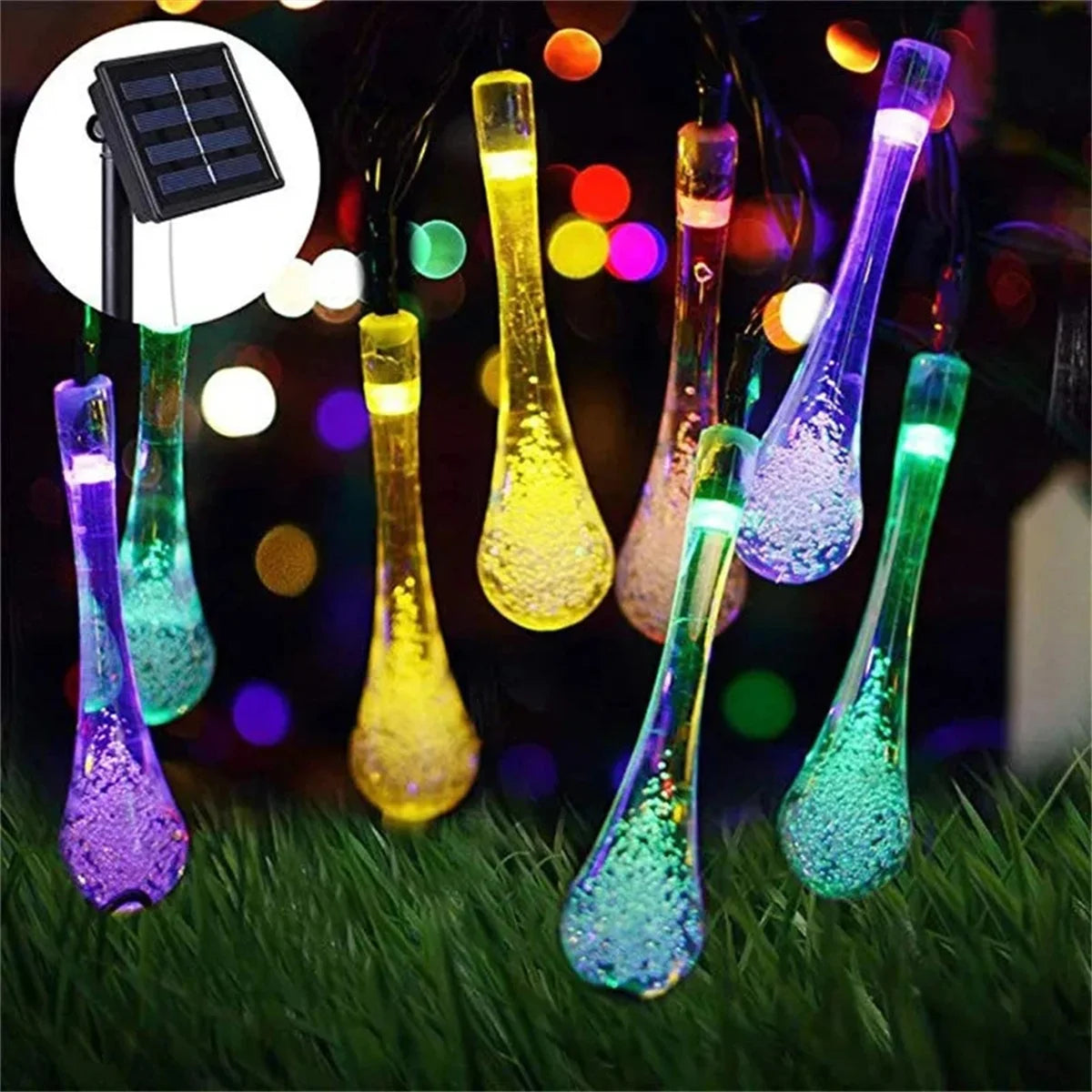 5 M/6.5 M/7 M/12 M solaire festival chaîne lumière LED paysage étanche lumière gouttes d'eau jardin décoration lampe lumière extérieure