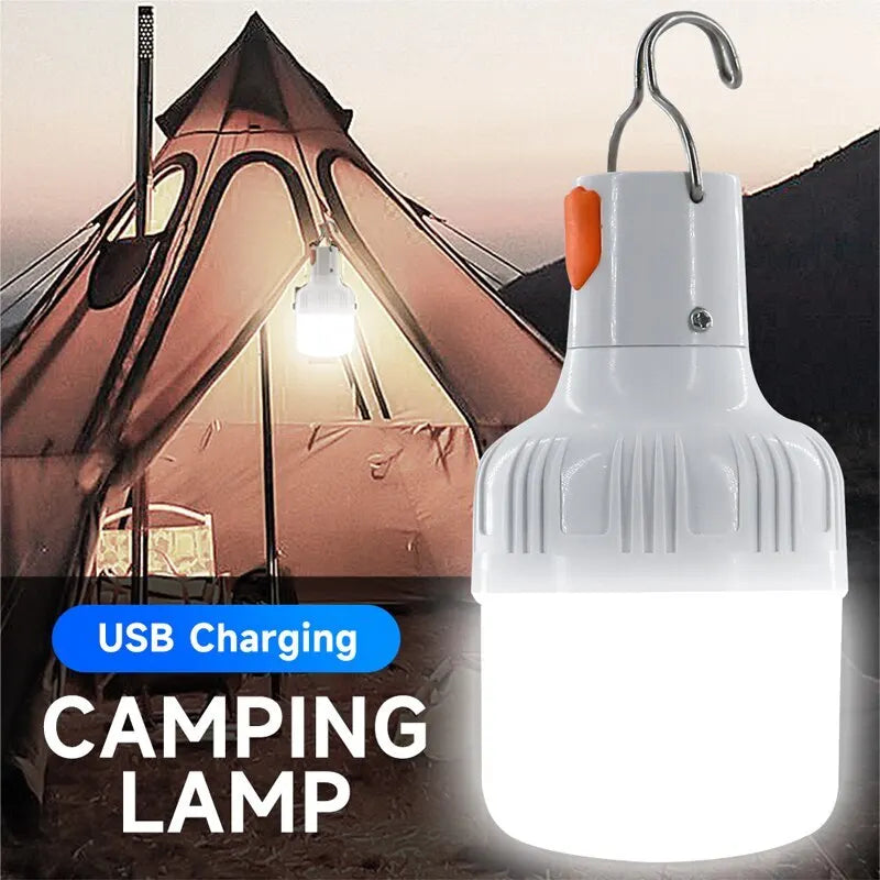 Ampoules LED rechargeables par USB pour l'extérieur, haute luminosité, lumière de secours, crochet, camping, pêche, lanterne portable, veilleuses