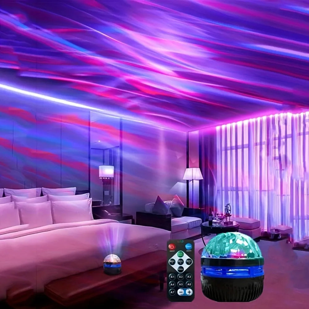 Projecteur LED Starry Galaxy Ocean Wave RVB, télécommande intelligente, lampe KTV, USB, lumières de Noël, rotation automatique pour la décoration de la maison et de la chambre