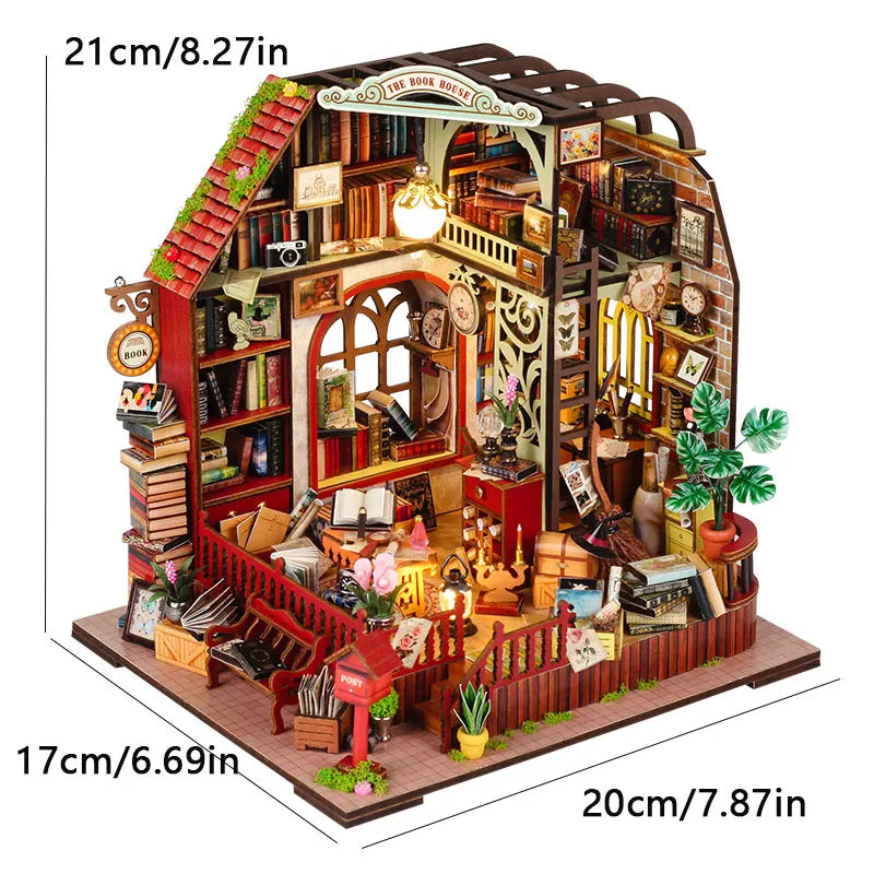 Mini maison de poupée en bois avec meubles, Kit d'éclairage, accessoires miniatures, jouets en bois faits à la main, cadeaux d'anniversaire, bricolage