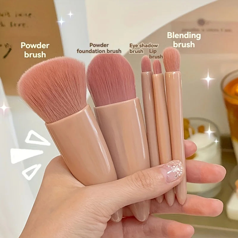 Ensemble de pinceaux de maquillage portables 5 pièces avec miroir-Kit de voyage pliable, Mini ensemble de pinceaux de maquillage ensemble de pinceaux de maquillage de voyage