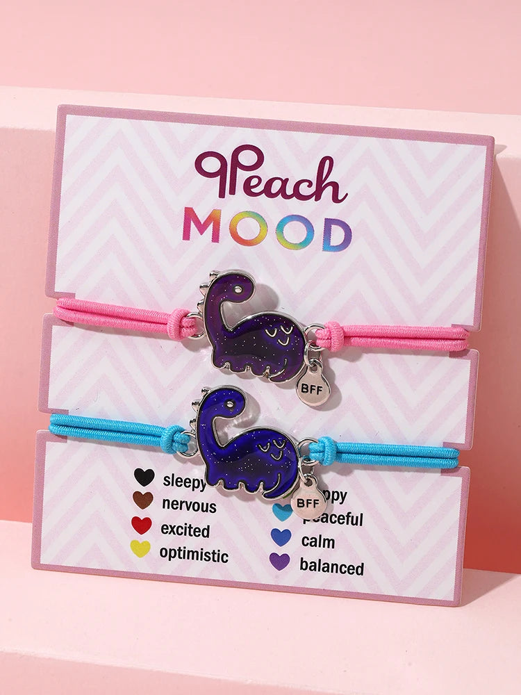 Bracelets d'amitié à couleur changeante, 2 pièces/ensemble, breloque mignonne, tortue, Animal, papillon, dessin animé grenouille, pour enfants