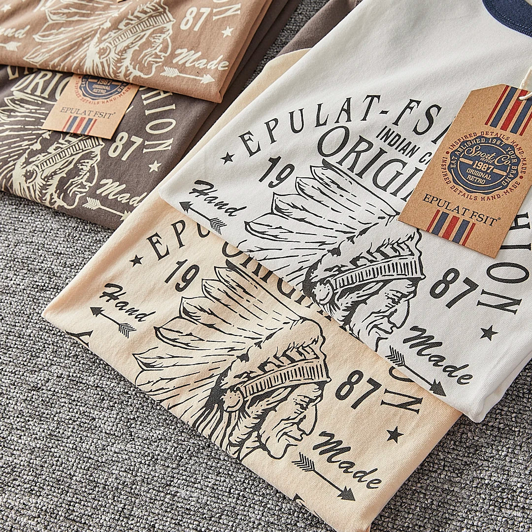 Été nouveau américain rétro à manches courtes col rond lettre imprimé T-shirt hommes mode Simple 100% coton lavé décontracté Sport hauts