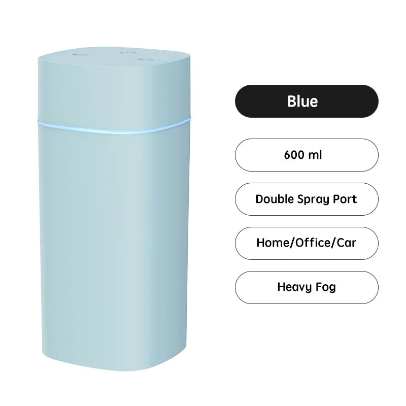 Humidificateur d'air USB, Double Port de pulvérisation, huile essentielle, 600ml, aromathérapie, brumisateur frais, purifie pour le bureau et la maison