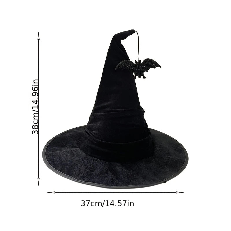 Chapeau de sorcière froissé pour Halloween, chapeau de sorcière en velours noir, costume de sorcière, accessoires de maquillage, décorations de chapeau