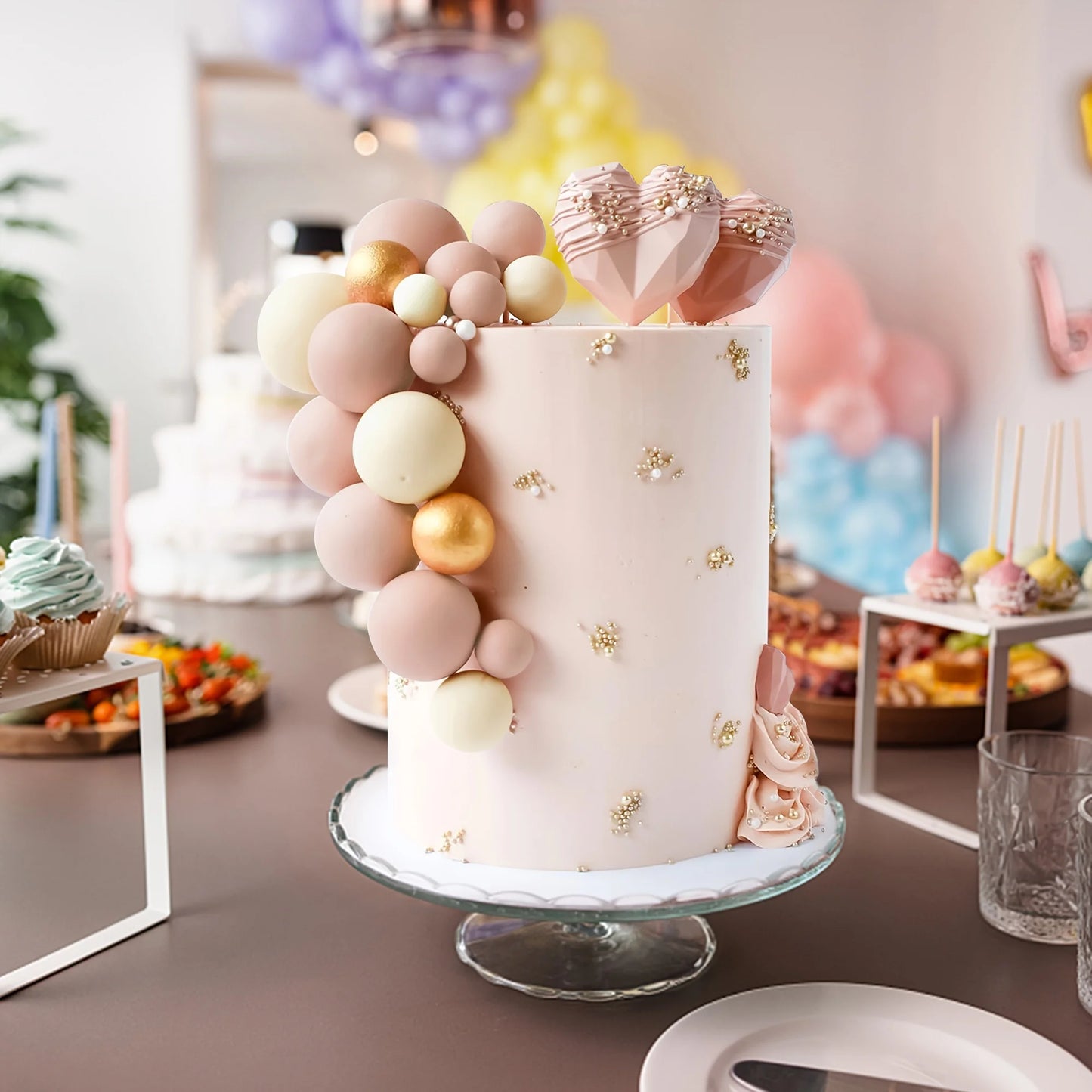 Un ensemble de 17 boules de décoration de gâteau 3 couleurs, boules de décoration de dessus de gâteau 3 couleurs