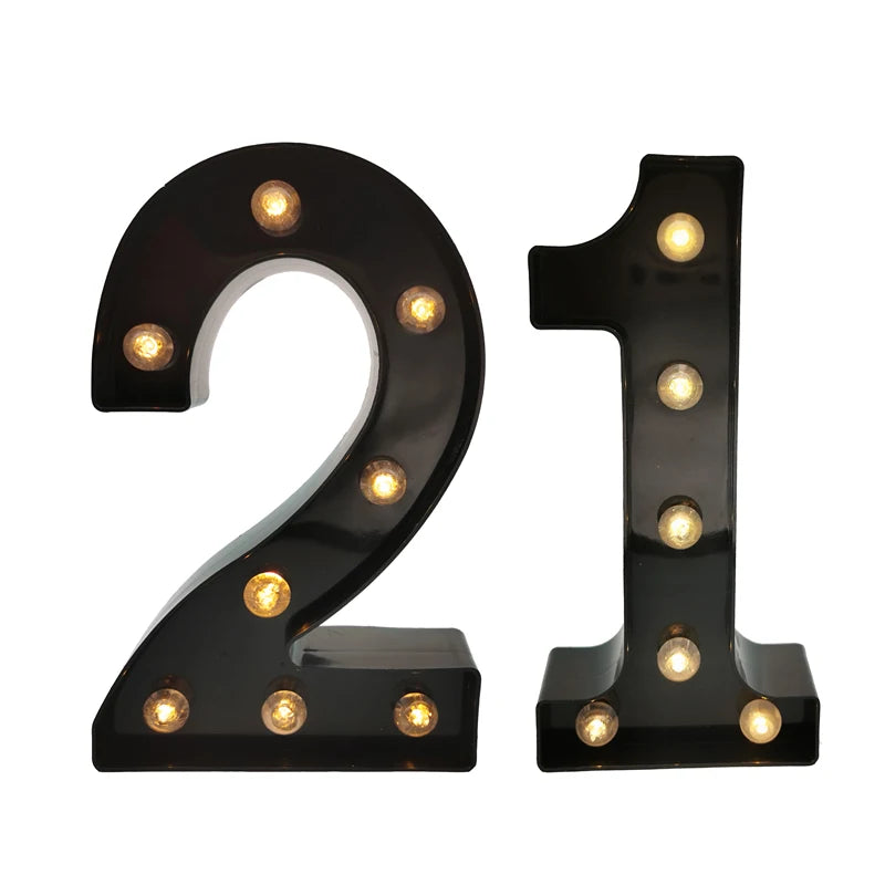 2 pièces 18 21st 30th 40th 50th 60th noir numéro LED chaîne veilleuse lampe joyeux adulte anniversaire fête décoration
