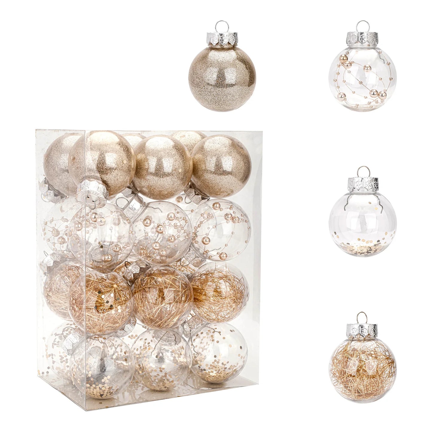 Boules décoratives de Noël transparentes en PET, 24 pièces, ornements d'arbre de Noël